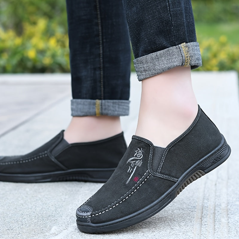 Men's Canvas Slip-On Shoes Low Top Breathable Casual Sneakers for All Seasons
