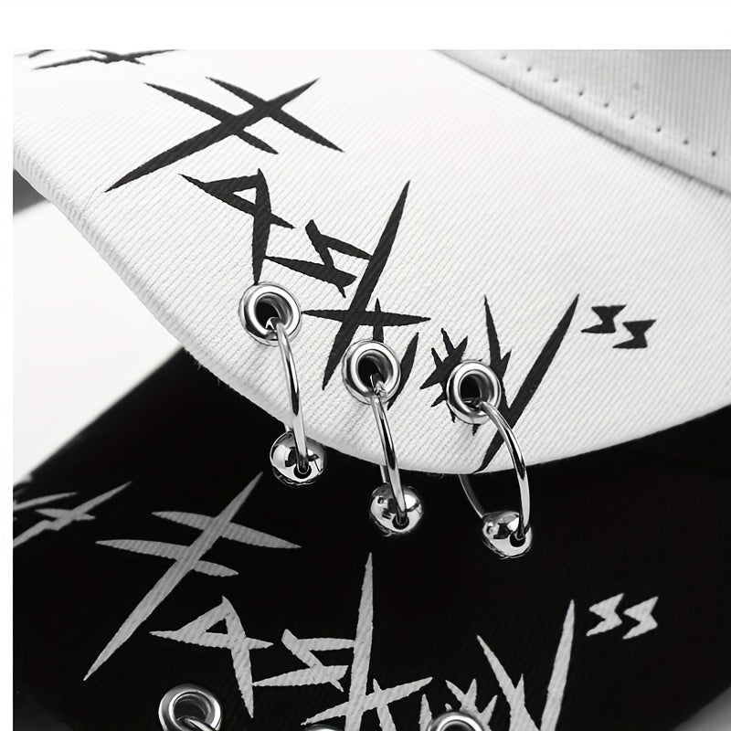 Qora va oq paxta hip-hop baseball shapka, temir halqa va tilla bezak bilan