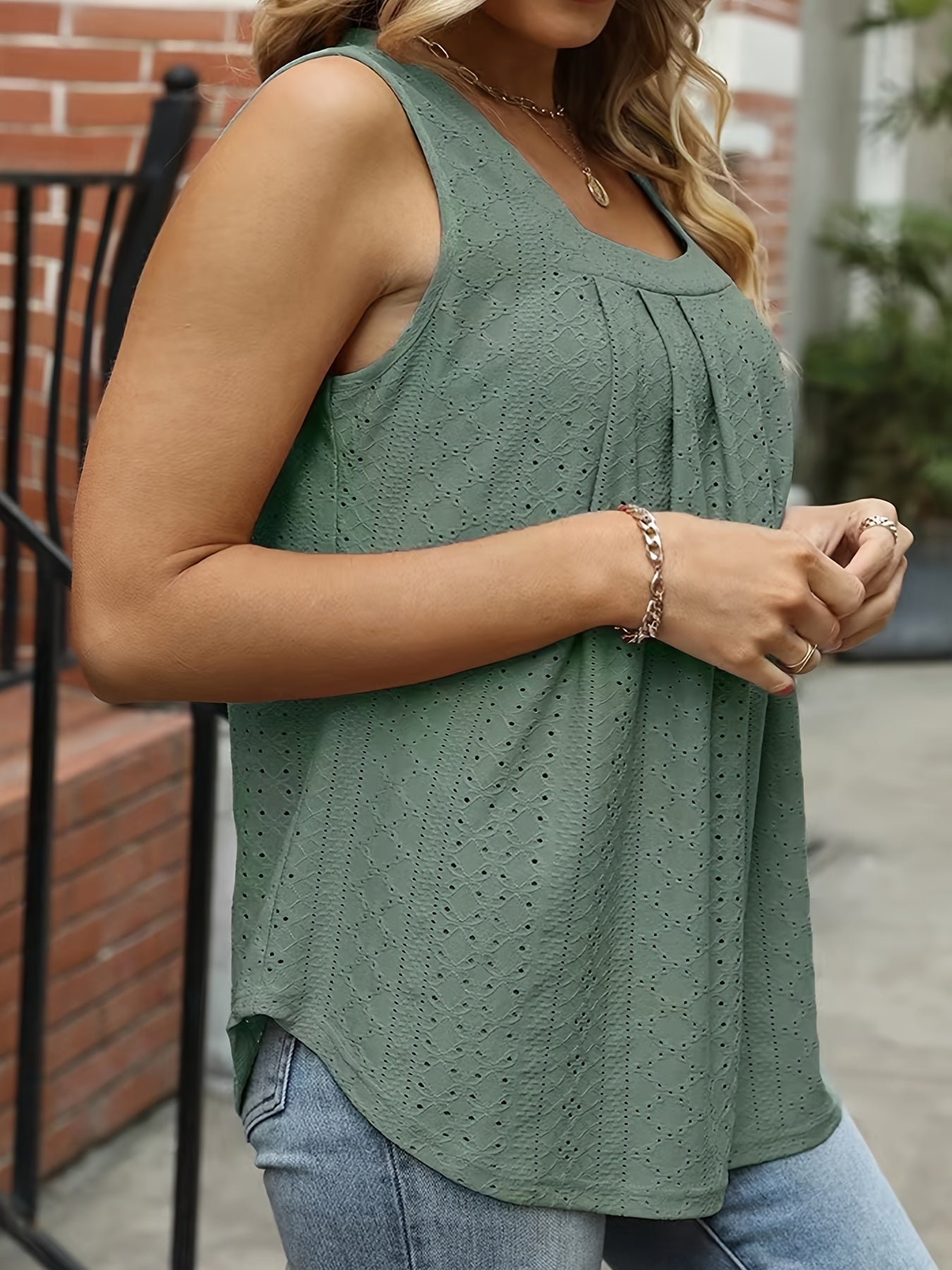 Топ без рукавов для женщин больших размеров с квадратным вырезом, дышащий, кружевной, оливково-зеленый