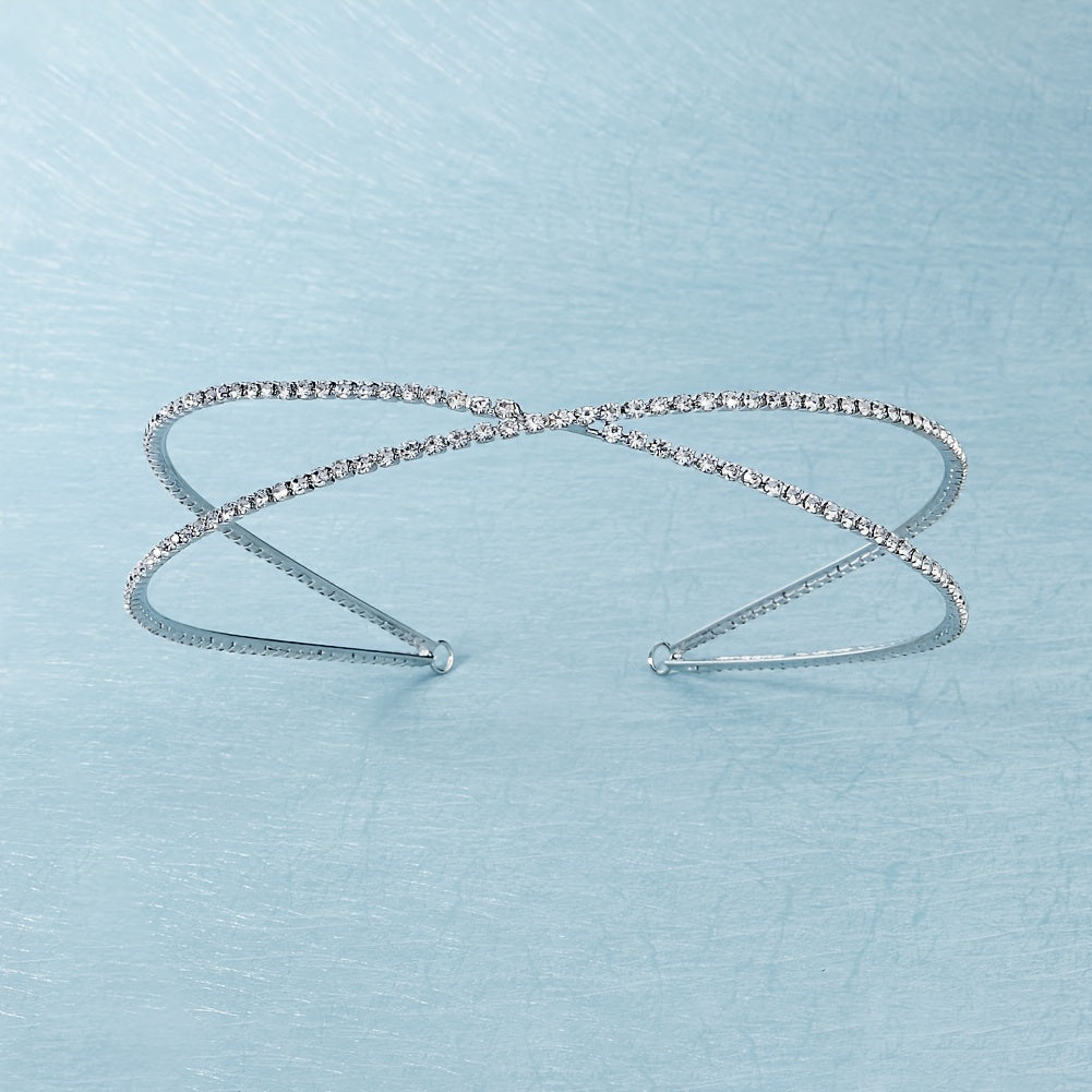 Personalized Rhinestone Cross Head Hoop Hair Accessory for Bridal and Wedding