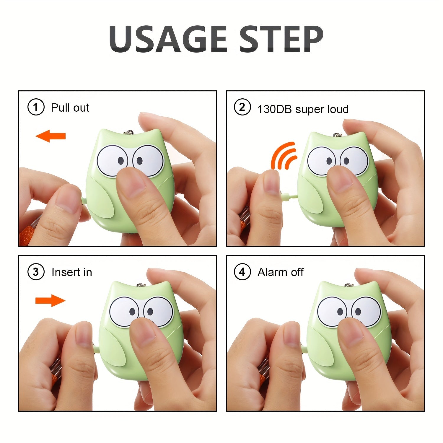 Cute Owl Personal Alarm 130dB Loud Siren LED Light Battery-Powered Safety Device