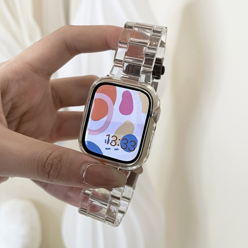 Acrylic Watch Strap for iWatch Men Women Transparent with Deployment Buckle Compatible with Series 3-9