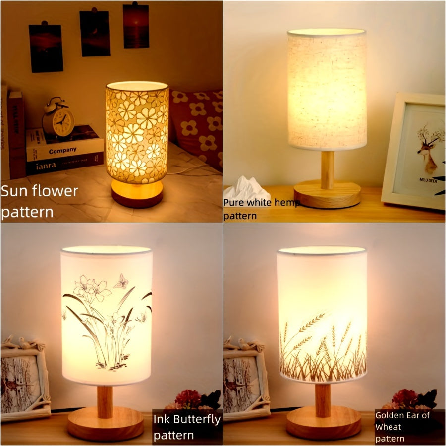 LED Table Lamp with Adjustable Brightness, USB Powered, Solid Wood Base in 3 Colors
