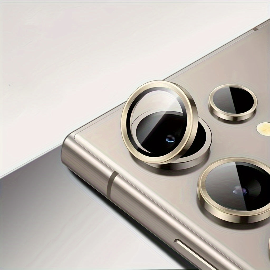 Set of 3 Camera Metal Rings and Tempered Glass Lens Protectors for Samsung Galaxy Models