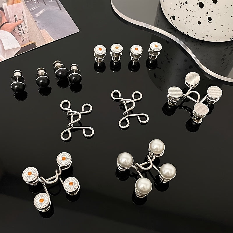 8 ta Denim Belni Qisqartiruvchi - Ayollar Shimlari Uchun Zamonaviy Metall Tugma Pinlar, Oson Foydalaniladigan Snap-On Belni Sozlagichlar, Tezda Moslashtiruvchi, Tikish Talab Qilmaydi