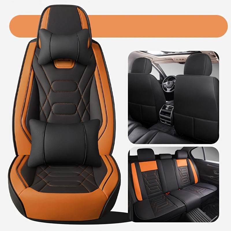 Universal Faux Leather Car Seat Covers All-Season Red Stitching