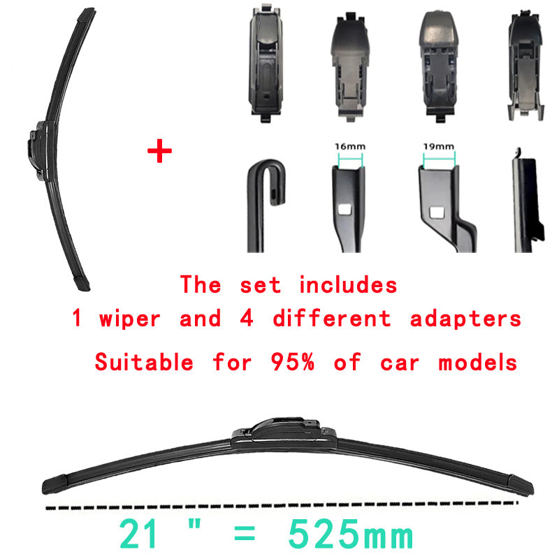 Car Windshield Wiper Blade Set with Adapters, Rubber, Multiple Sizes