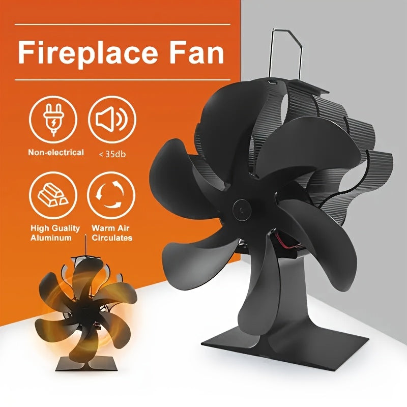 Wood Stove Fan with 6 Blades Heat-Powered No Electricity Needed for Firewood Gas Heating