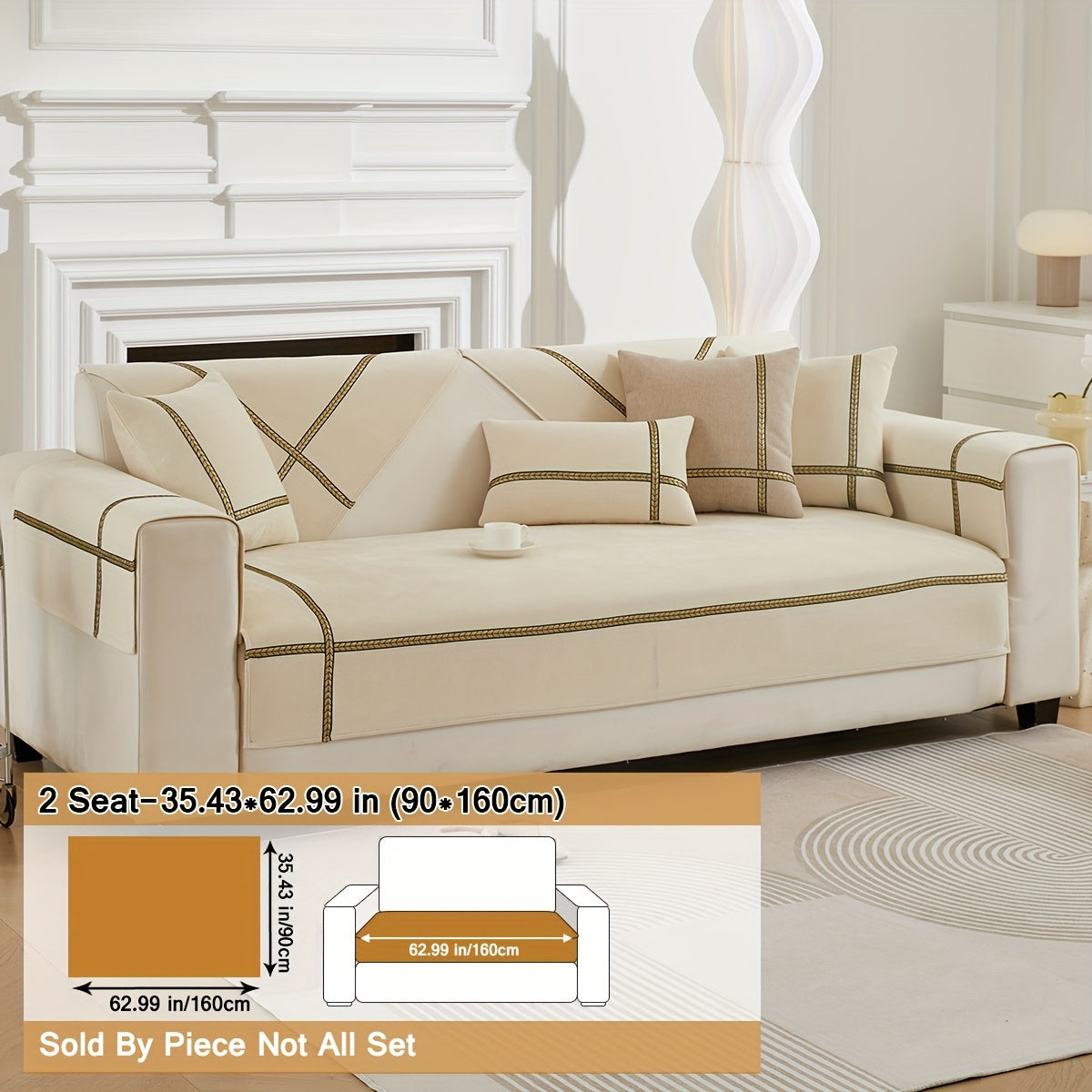 Серый чехол на диван из шенилля с золотой плетеной отделкой, противоскользящий, подходит для домашних животных, для 1-4 местных