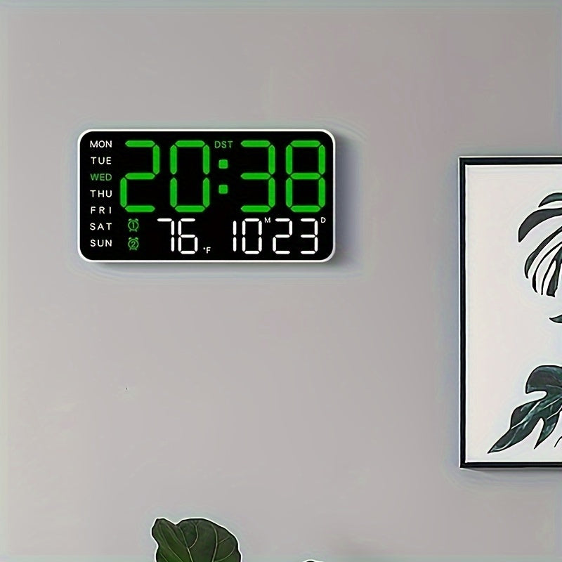 Digital Wall Clock with Temperature Date Time Alarms and Snooze Battery Powered
