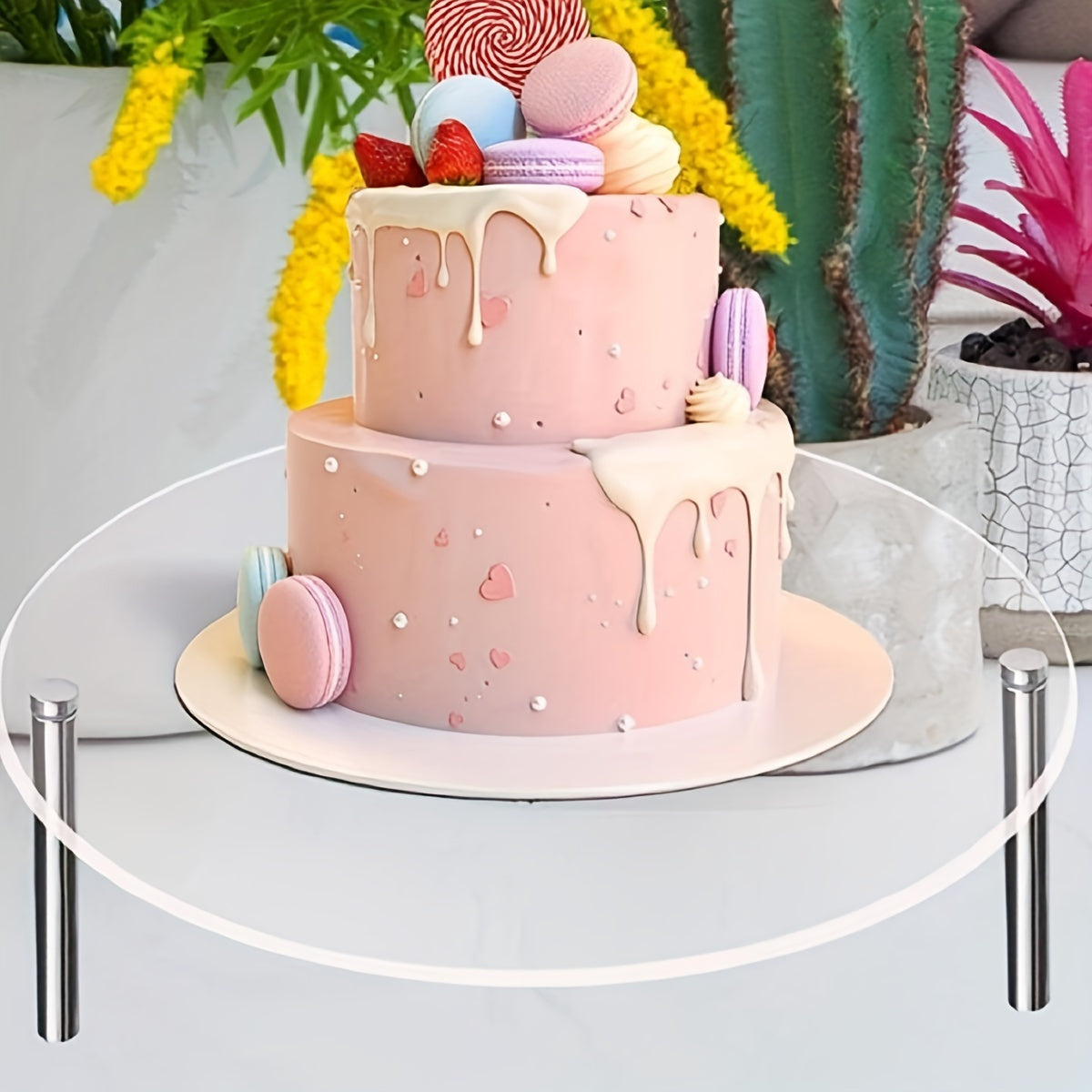 Transparent Acrylic 3-Tier Cake Stand with Metal Poles for Weddings and Parties