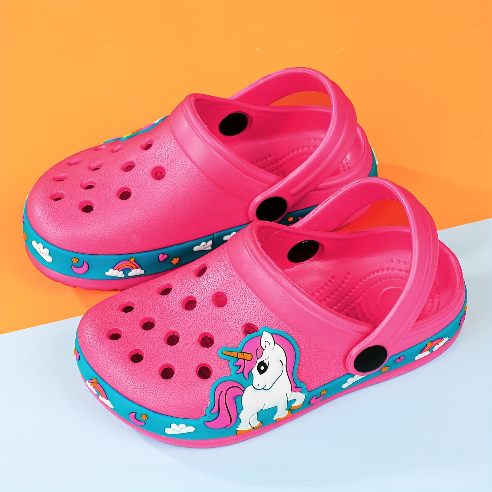 Toddler Girls Cartoon Print Platform Clogs with Closed Toe Anti-Skid Sole Hollow Out Design