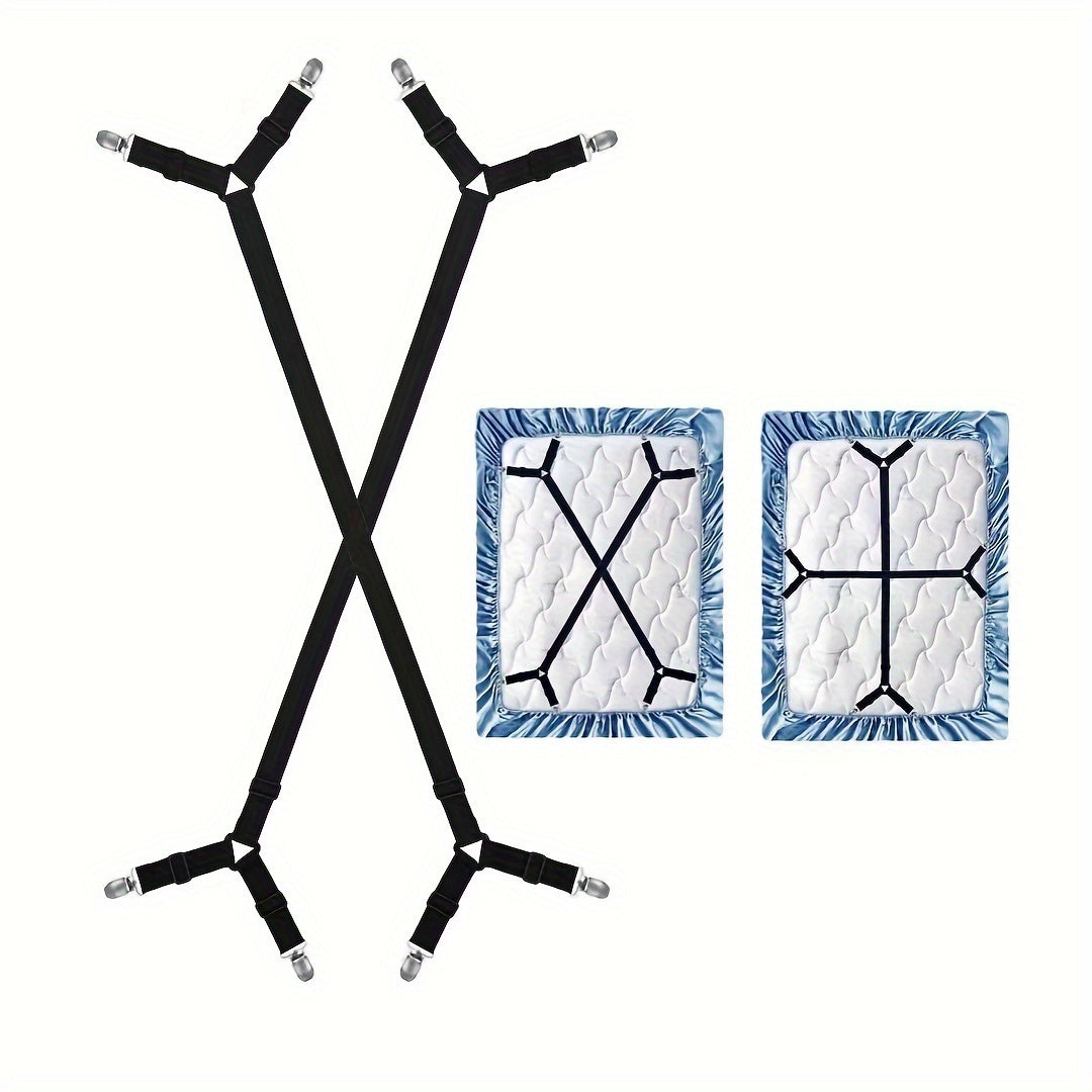 Funda ajustable elástica para sábanas y mantas en negro, clips antideslizantes para colchones, manteles y fundas de sofá