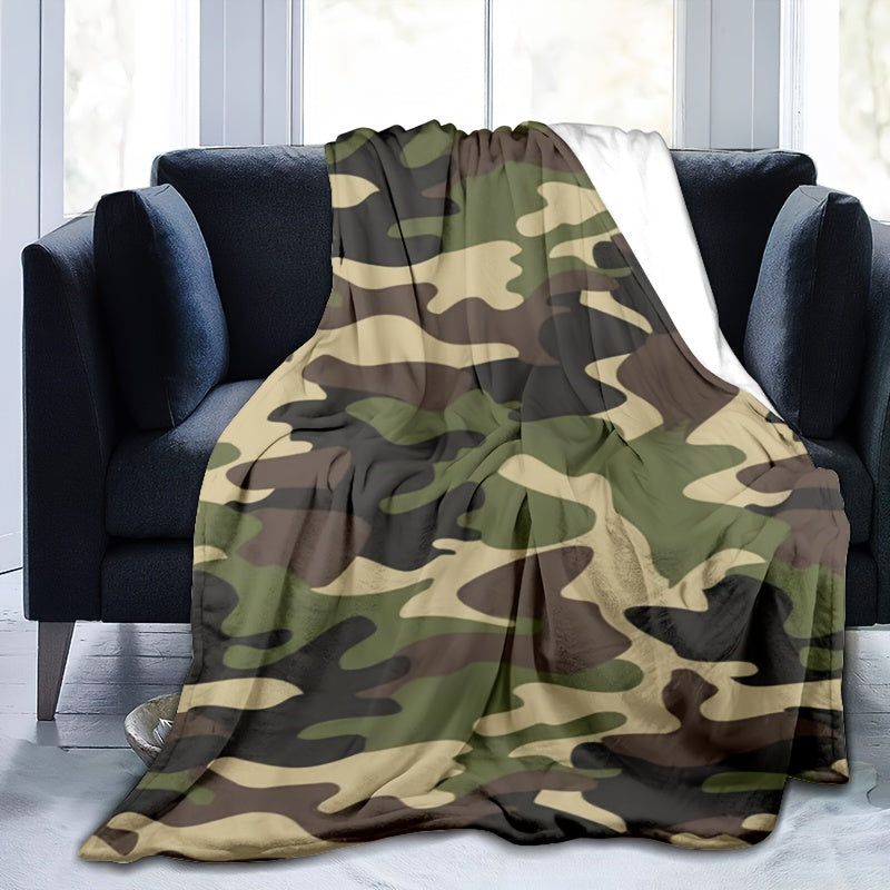 Lightweight Camouflage Blanket Flannel for Teen Boys Men Living Room Outdoor Camping
