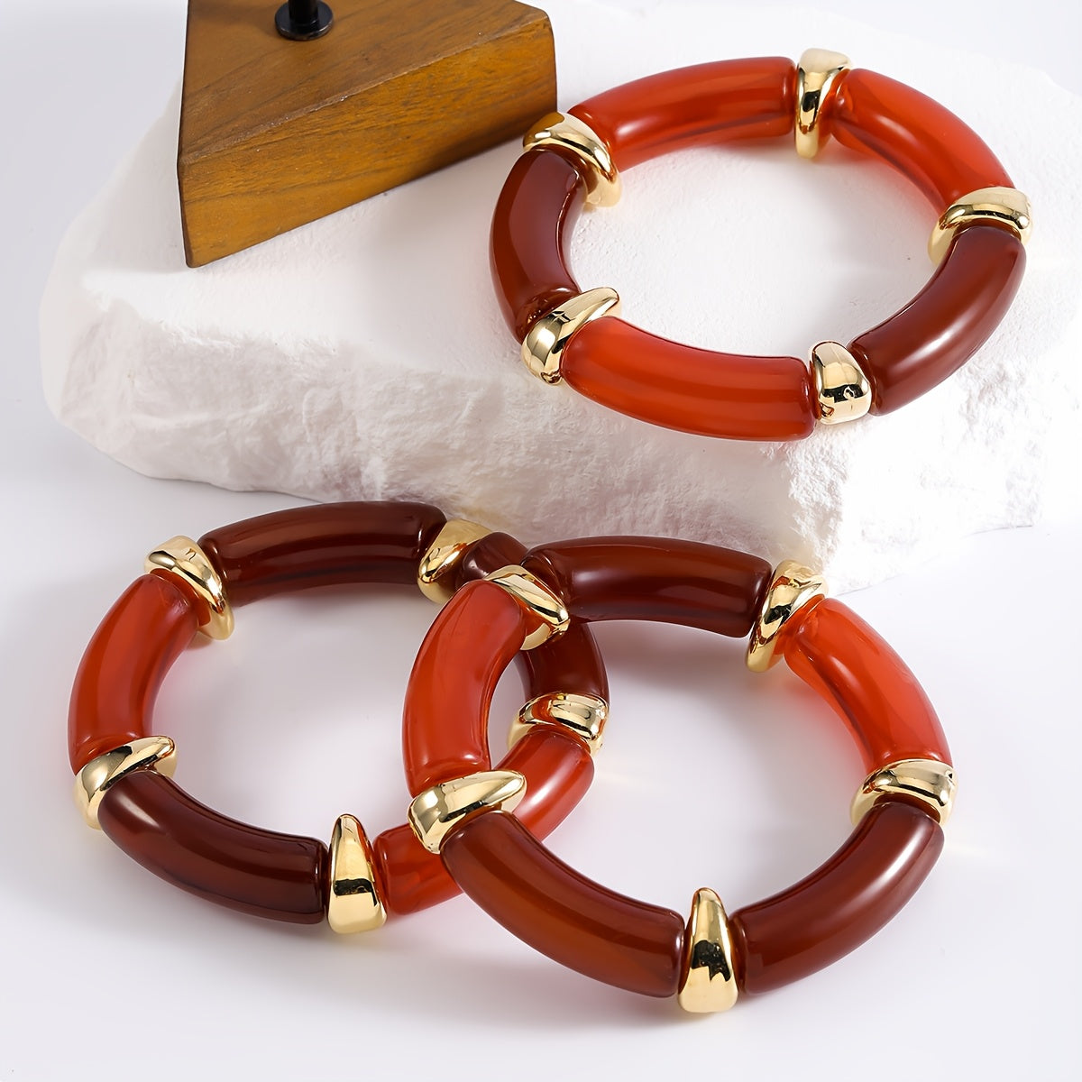 3 ta Vintage va Boho Chic Akril Bambuk Bilaguzuklar to'plami - Har kuni kiyish uchun zamonaviy to'plam bilaguzuklar, Ayollar uchun ideal sovg'a, Cho'ziluvchan, O'ziga xos, Trendy dizayn