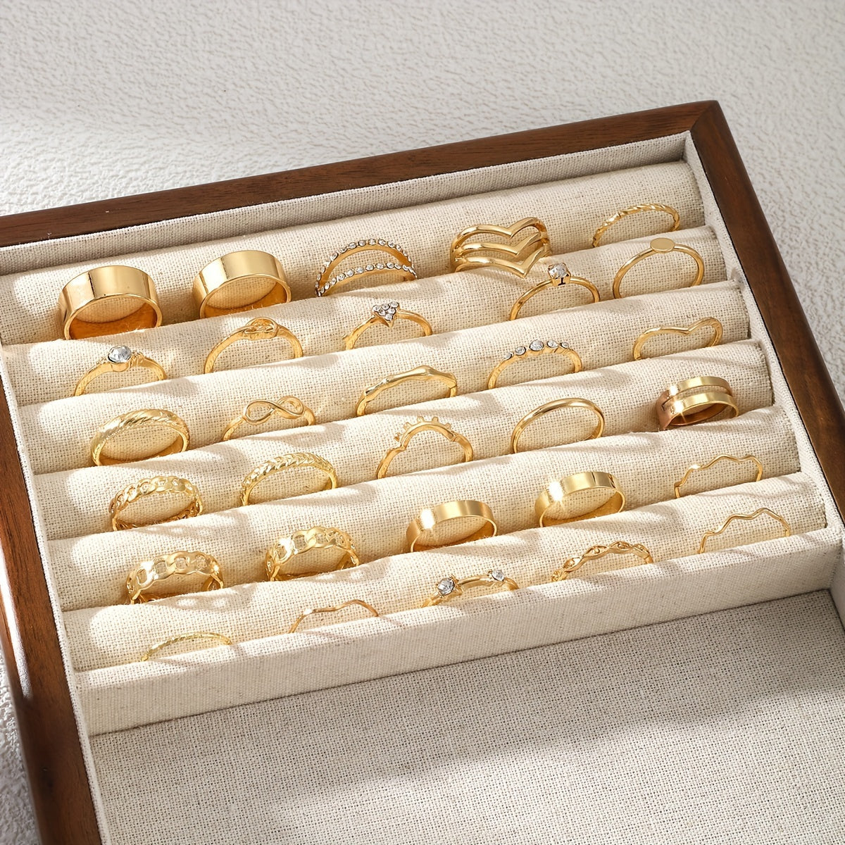 Women's Stackable Rings Set 30 Rhinestone Inlay Infinite Chain Jewelry for Daily Wear