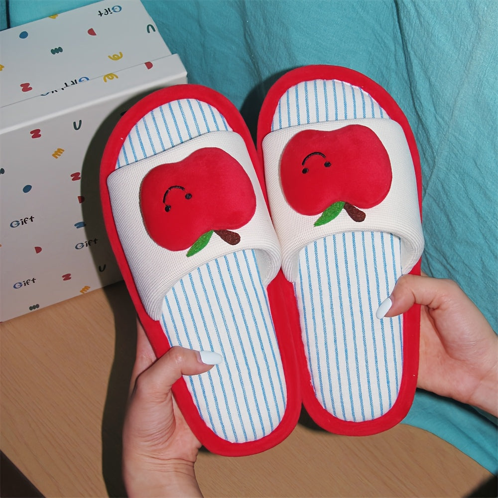 Women Soft Slippers Breathable Fabric Apple Design Indoor Footwear