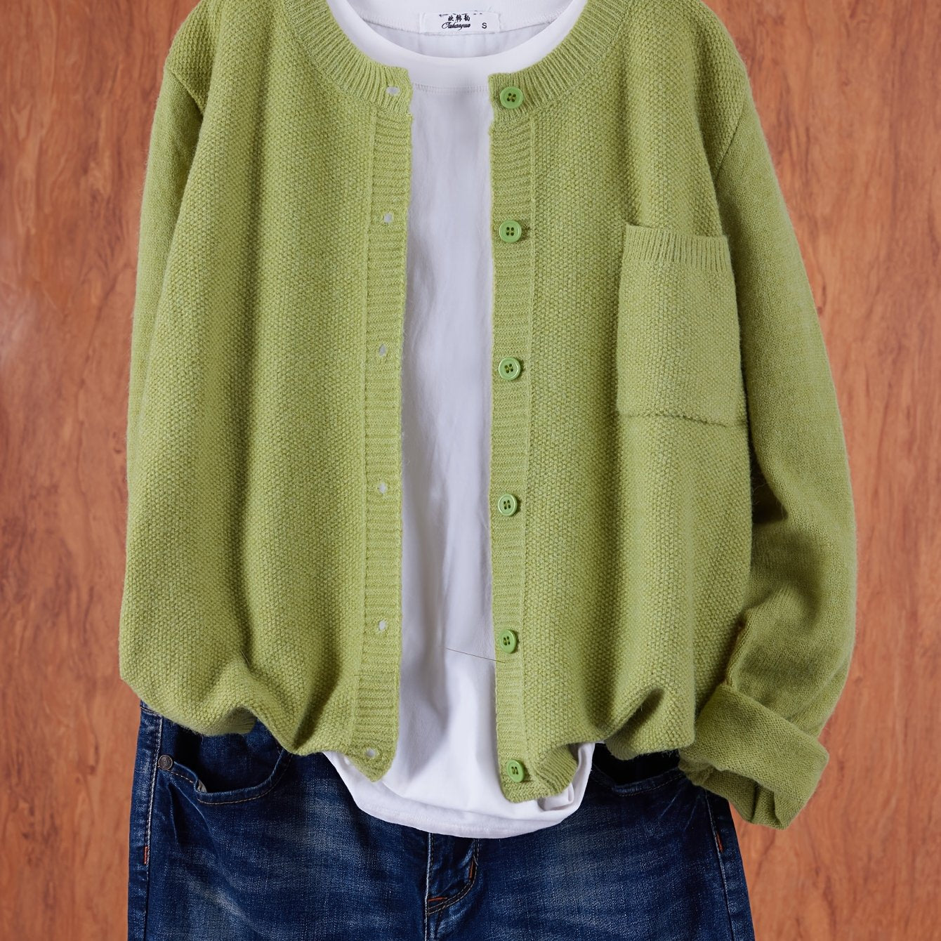 Cárdigan de punto sólido para mujer con hombros caídos, bolsillos y botones en el frente para primavera y otoño