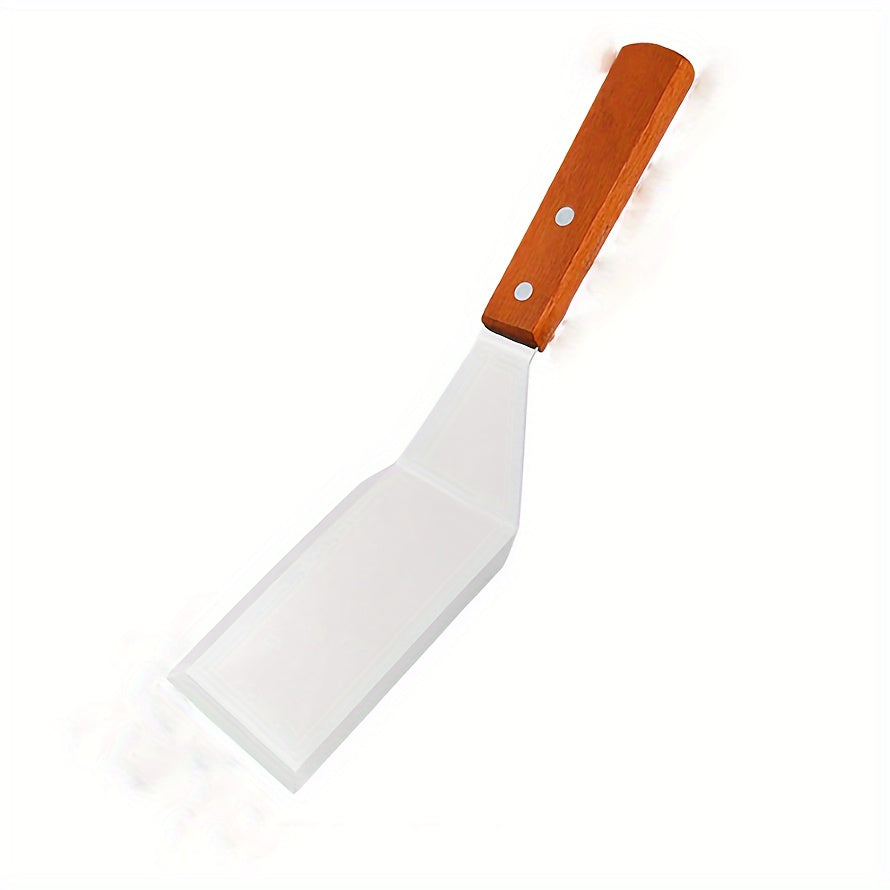 Naychali po'lat spatulalar to'plami - Yog'och tutqichi bilan kuchli metall oshxona asboblari, porloq qoplama, zamonaviy dizayn, yuvish oson - Gril qilish, aylantirish va aralashtirish uchun zarur oshxona asboblari