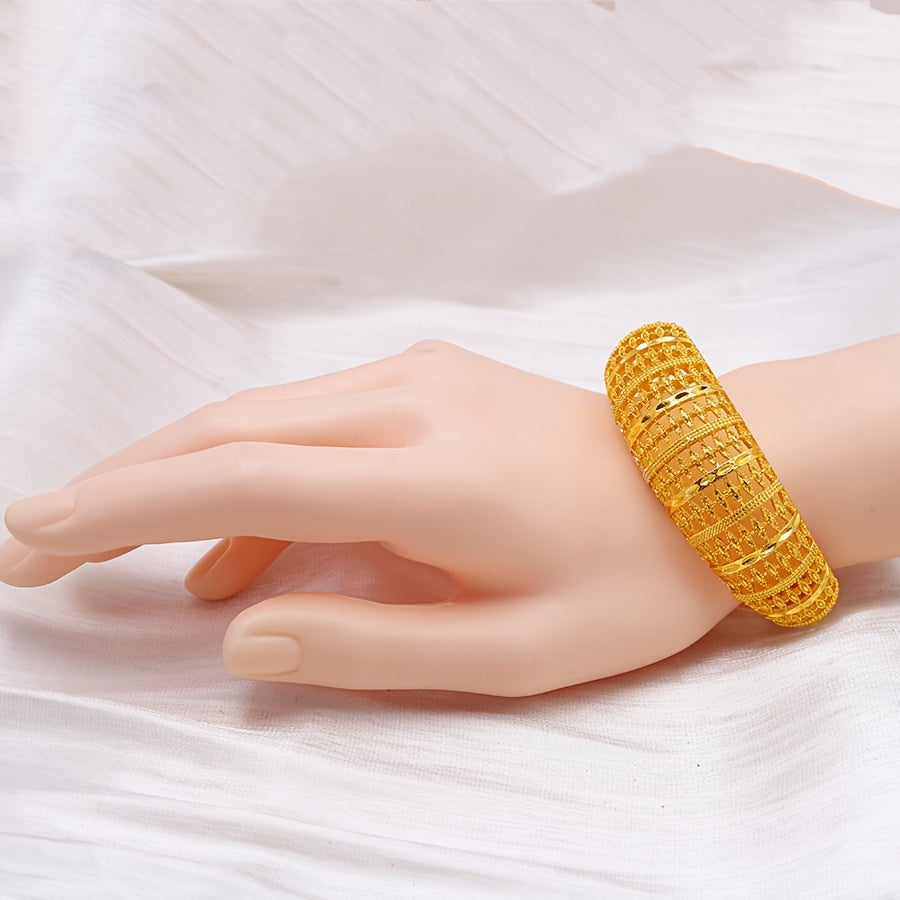 Boho Style Zinc Alloy Open Cuff Bracelet with Middle Eastern 3D Carved Hollow Design for Women