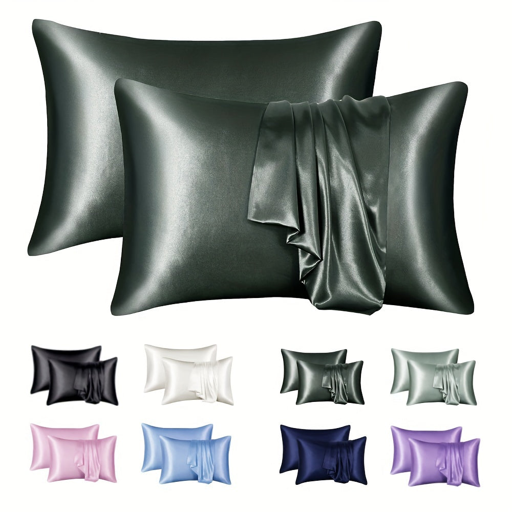 Set of 2 Satin Pillowcases Solid Color Envelope Style for Hair and Wrinkle Reduction