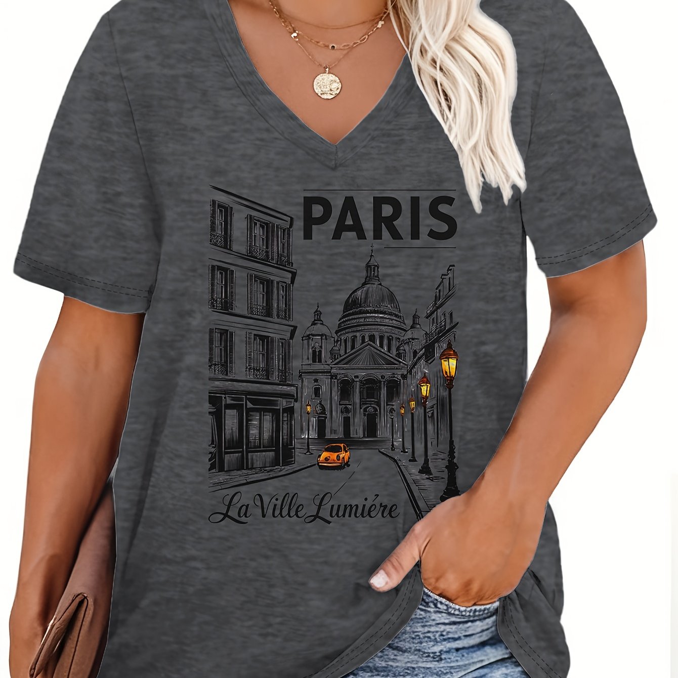 Plus Size V-Neck T-Shirt for Women Short Sleeve Spring Summer