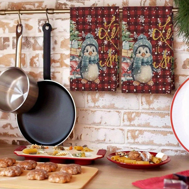Festive Kitchen Towels Set 18x66cm Penguin Snowflake Dish Hand Drying