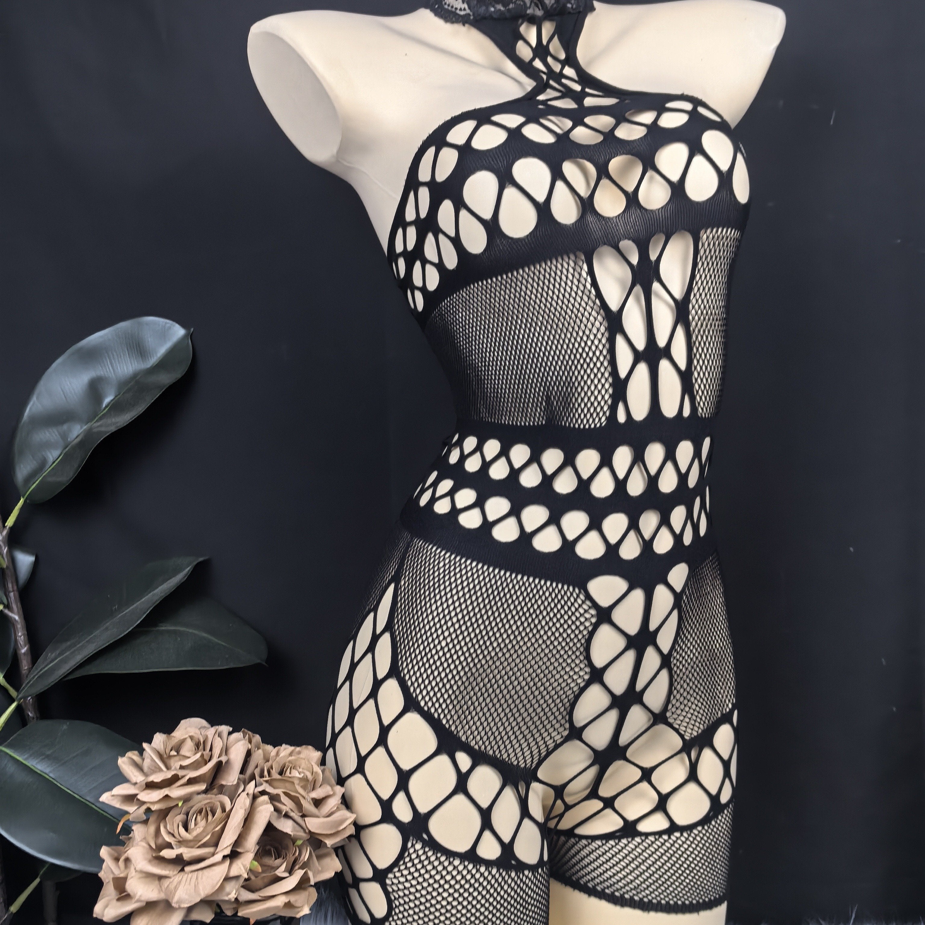 Women's Mesh Bodysuit with Hollow-Out Design and Low Support