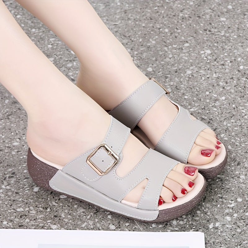 Women's Platform Sandals Solid Color Buckle Wedge Non-Slip Summer Shoes
