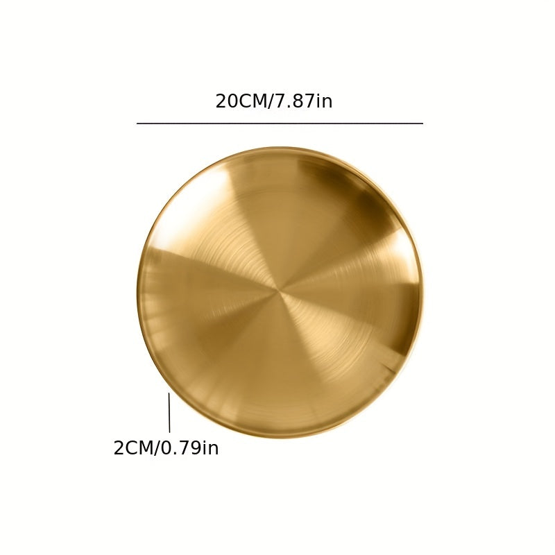 Ko'p maqsadli zanglamas po'latdan yasalgan xizmat plitkasi, nafis oltin qoplama - pizza, shirinliklar, steak va boshqalar uchun mos - bayram yig'ilishlari uchun ajoyib - uy, oshxona yoki restoran uchun dumaloq plastinka - ovqat xizmat qilish uchun xavfsiz