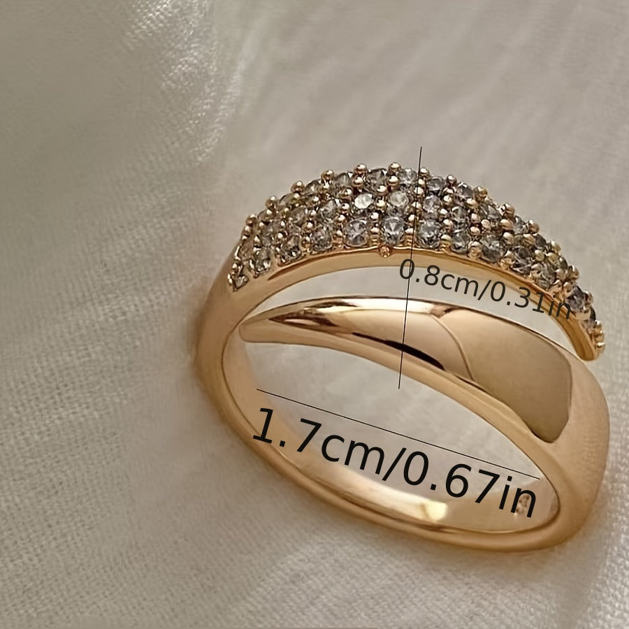 Anillo de ala estilo bohemio con zirconia de imitación, chapado en oro, aleación de zinc ajustable, joyería para uso casual y de fiesta
