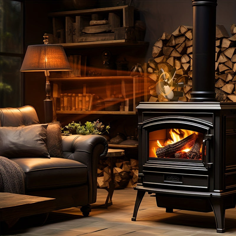 Alloy Steel Heat Powered Wood Stove Fan with 4-Blade Exhaust Portable Air Circulation Quiet