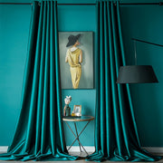 Dark Green Satin Glossy Blackout Curtain for Living Room Bedroom Kitchen Bathroom