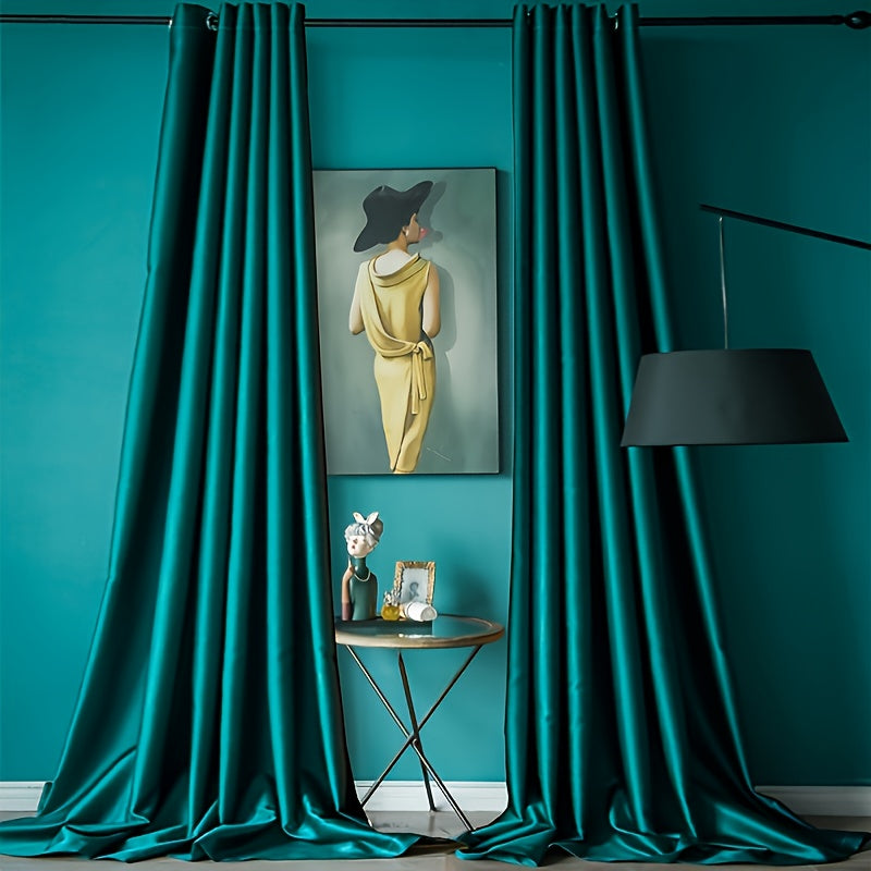 Dark Green Satin Glossy Blackout Curtain for Living Room Bedroom Kitchen Bathroom