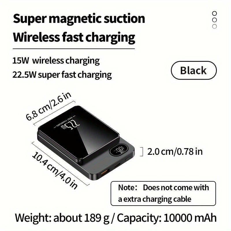 10000mAh Magnetic Wireless Power Bank 22.5W Fast Charging Portable for Smartphones
