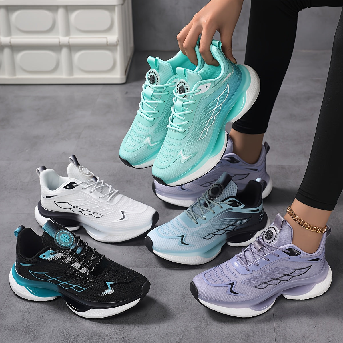 Zapatillas de running transpirables para mujer con malla y amortiguación, deportivas atléticas negras y teal