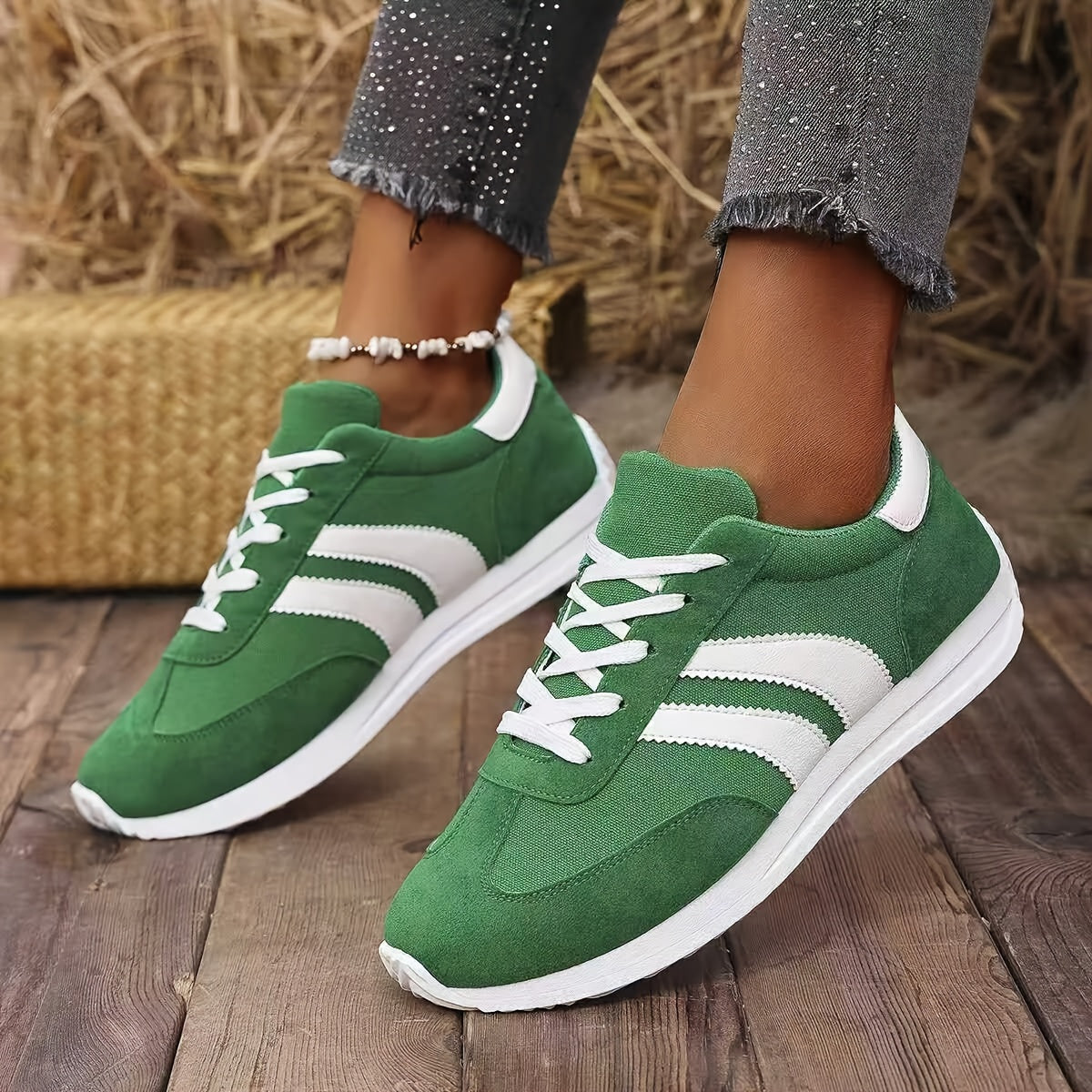 Zapatillas de lona verdes para mujer cómodas, ligeras y antideslizantes, calzado casual
