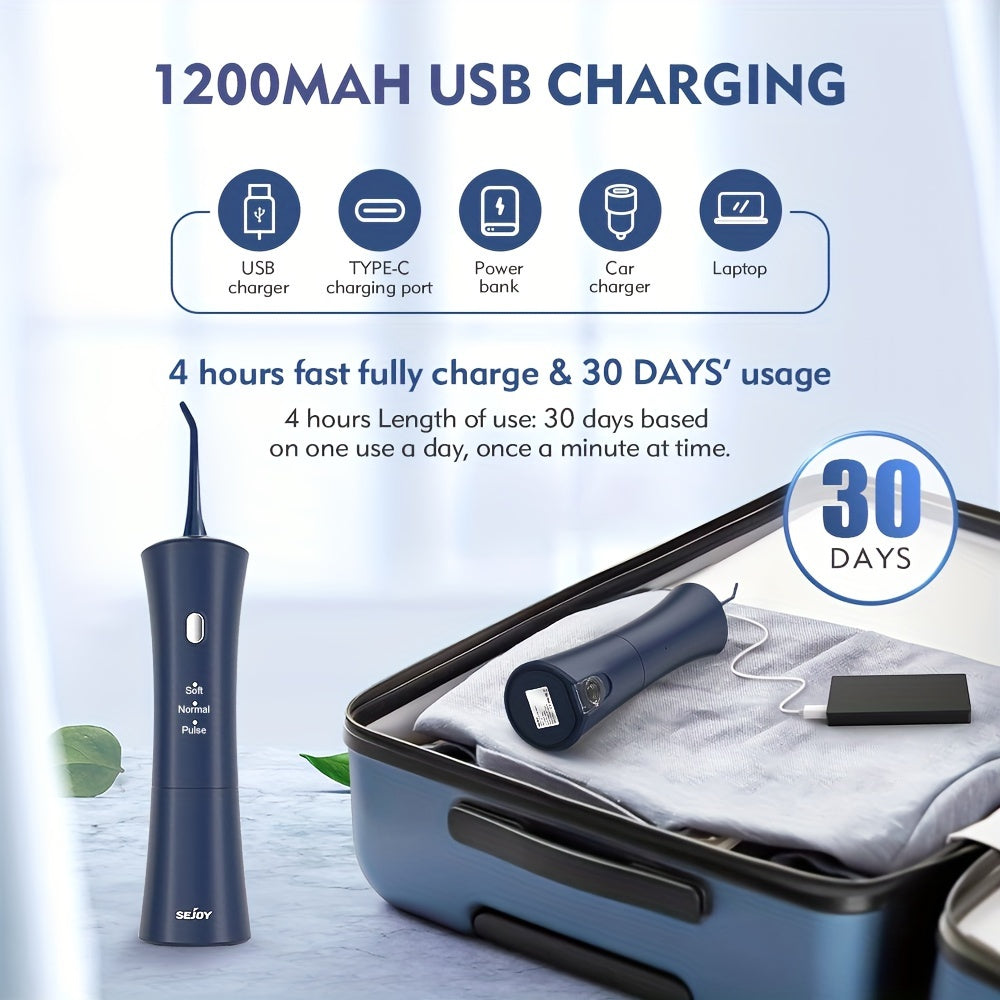 Hilo dental de agua inalámbrico con 3 modos, 6 boquillas de chorro, recargable por USB, batería de 1200mAh