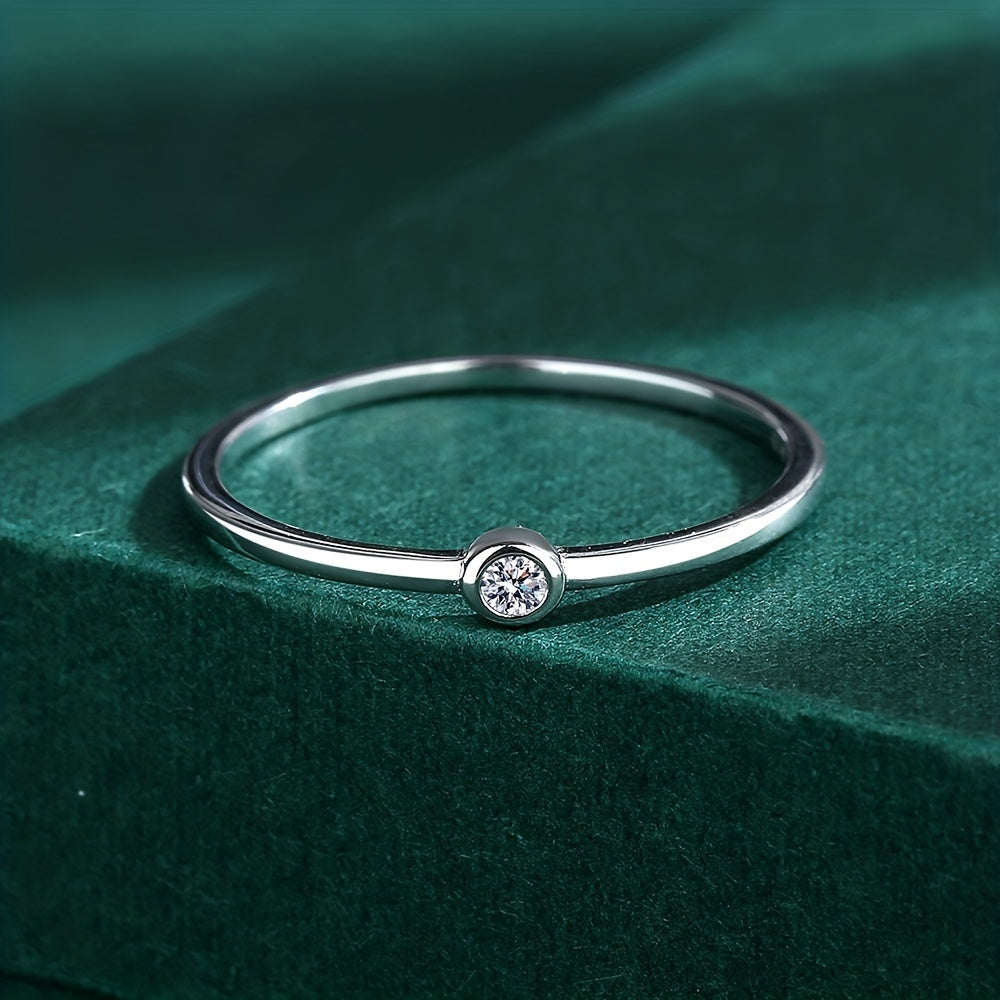 Sterling Silver Ring with Zirconia Inlay for Stacking and Gifts