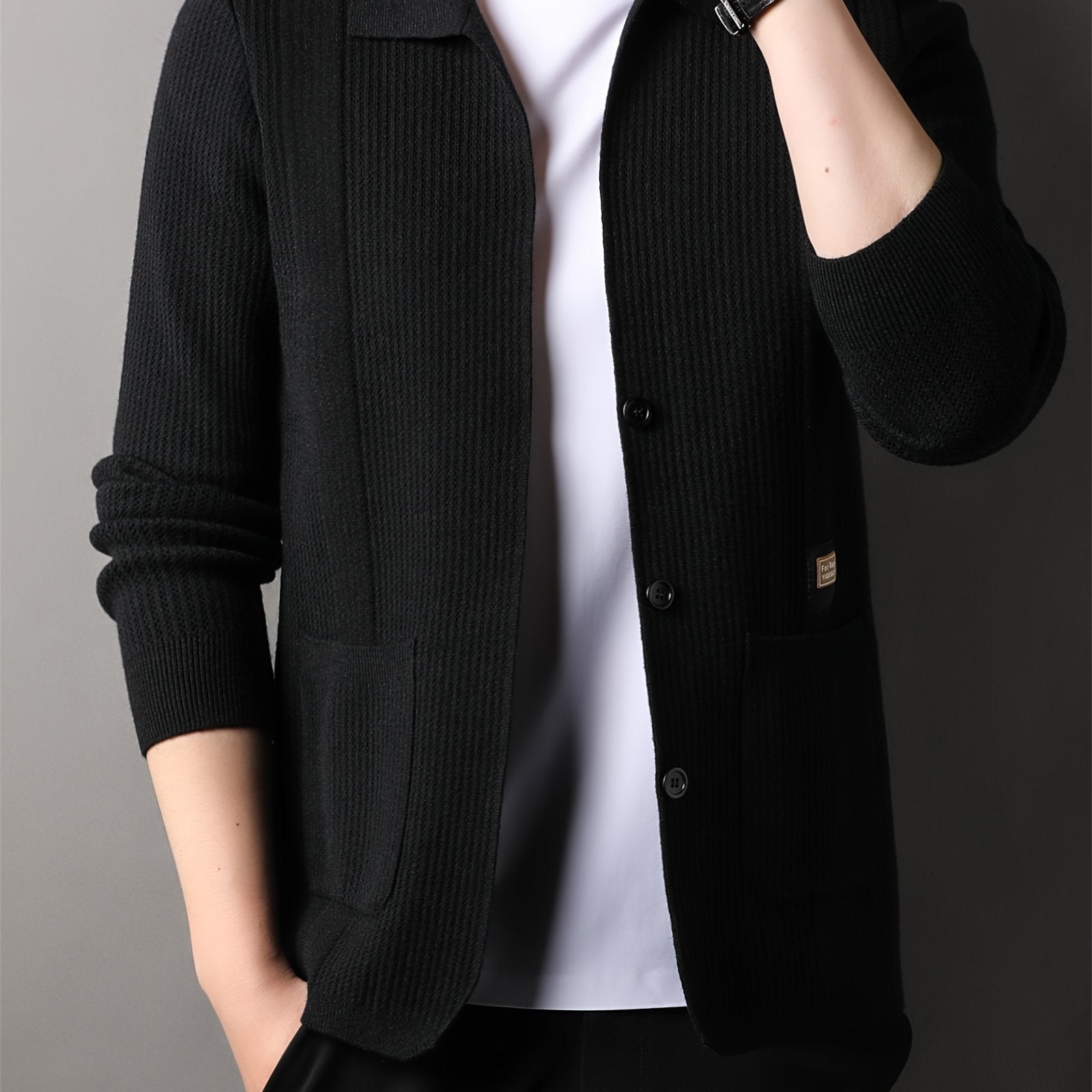 Men's V-Neck Cardigan Fall Winter Solid Color Knit with Pockets