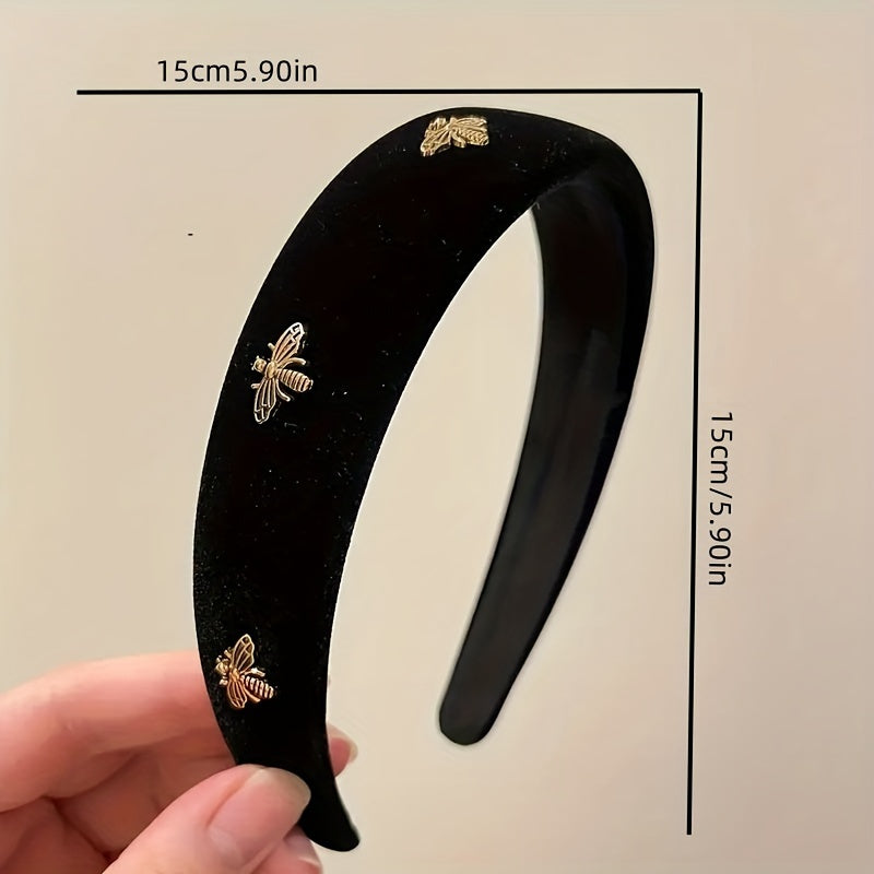 Velvet Headband for Women with Bee and Butterfly Decorations Vintage Style Hair Accessory