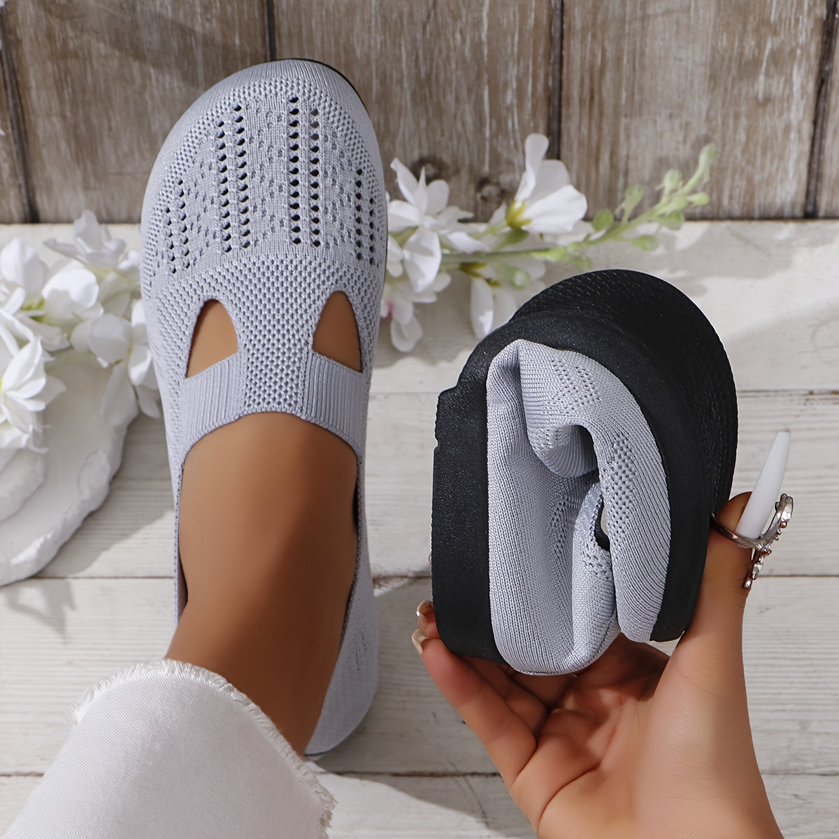 Ayollar uchun oson kiyiladigan poyabzal, kulrang, nafas oluvchi kanvas, kundalik yozgi poyabzal