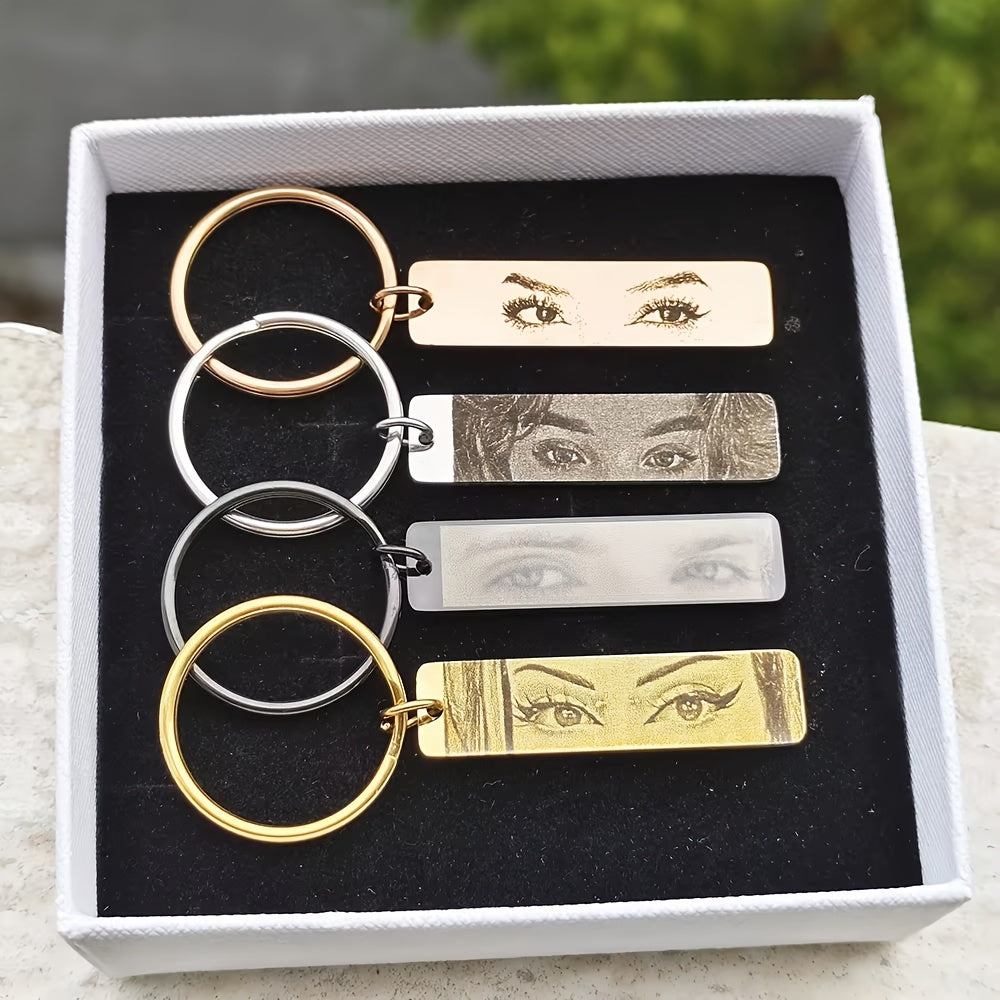 Llavero personalizado de pareja con foto de ojos en acero inoxidable, grabado láser, joyería, regalo