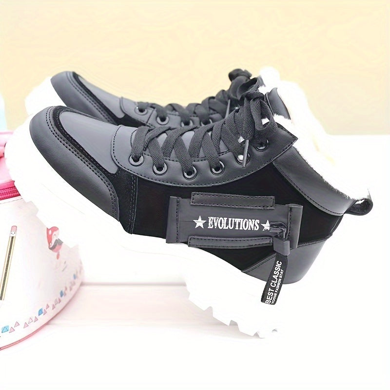 Women's Fluffy Solid Color Lace-Up Winter Snow Boots