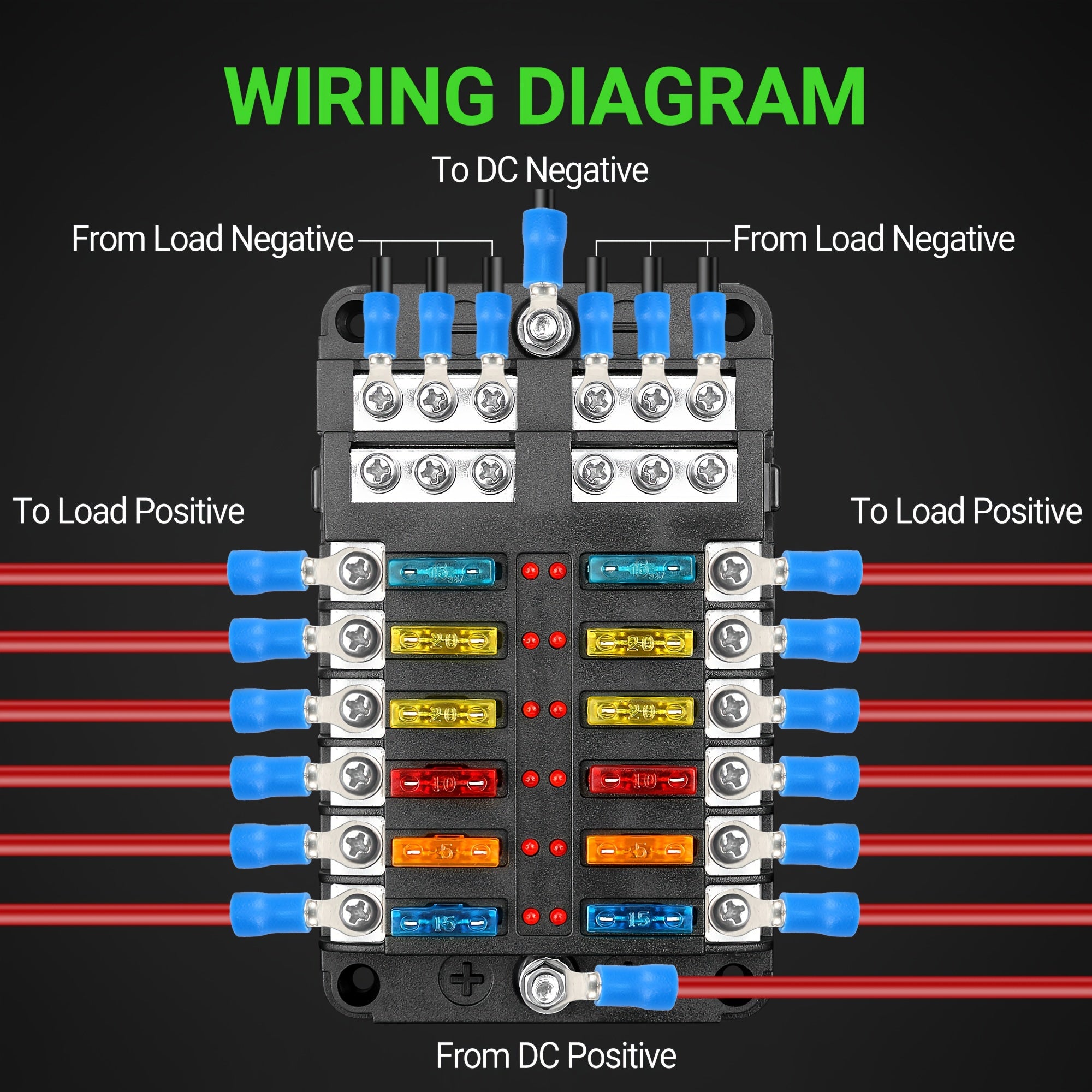 6-Way Fuse Box with LED Indicator Metal Automotive Marine Grade 12V