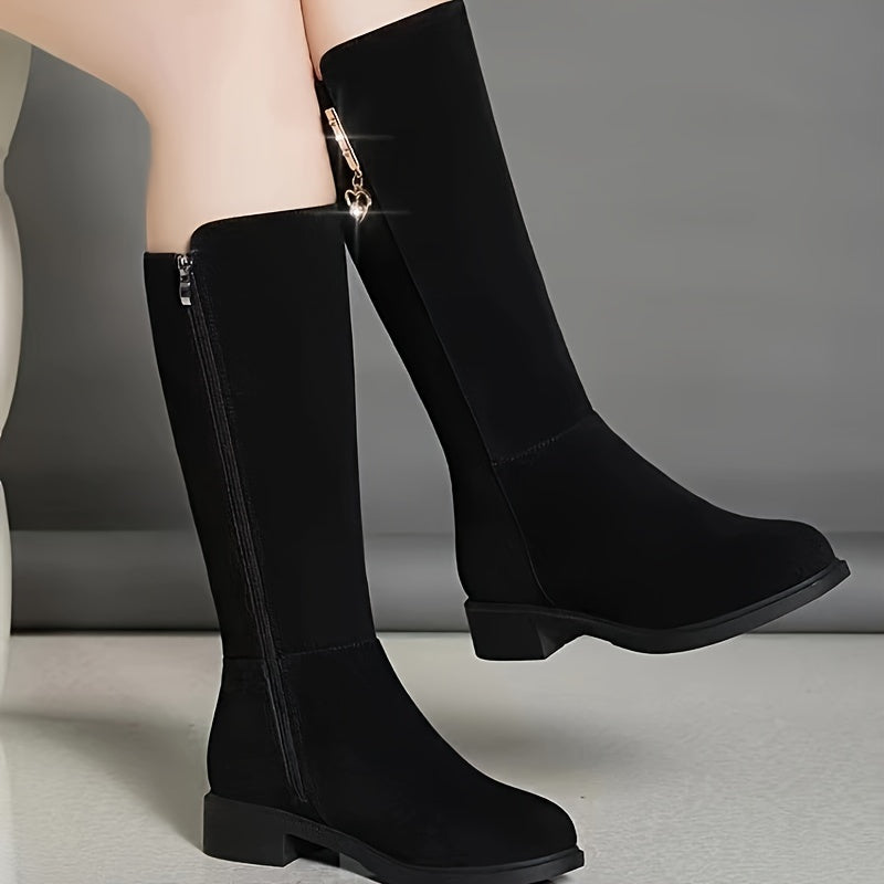 Women's Winter Knee-High Boots Faux Fur Lining Low Heel Rubber Outsole