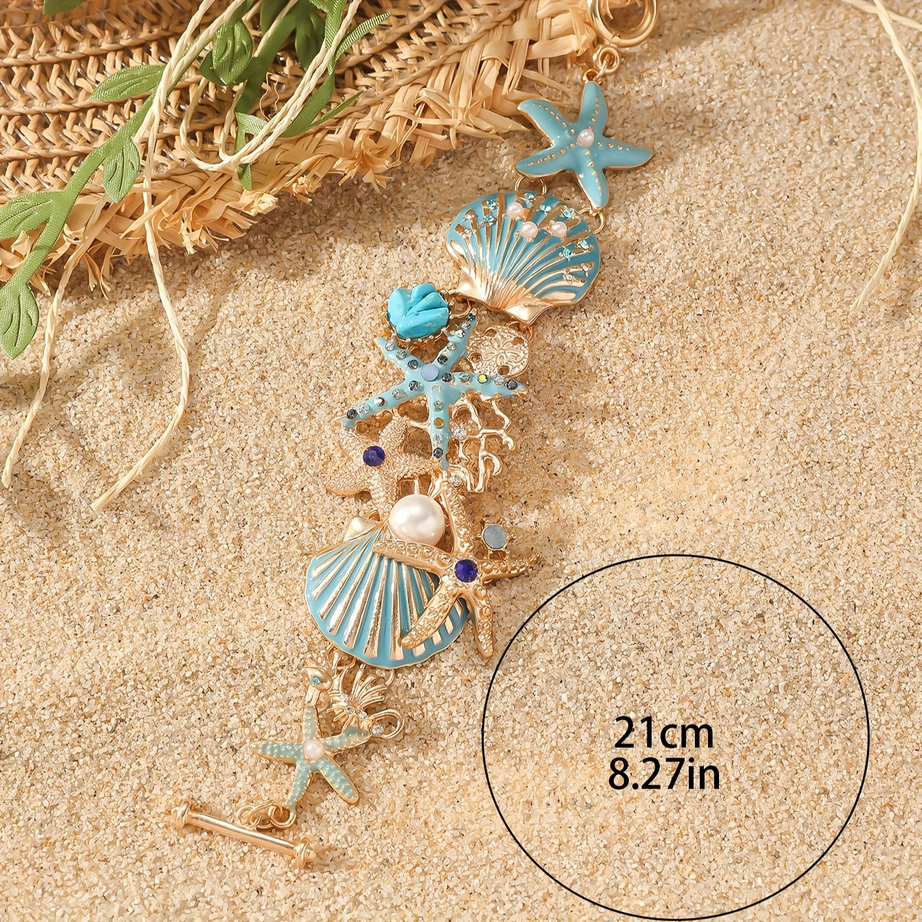 Ocean-Inspired Shell and Starfish Rhinestone Necklace and Anklet Set Zinc Alloy Jewelry for Women