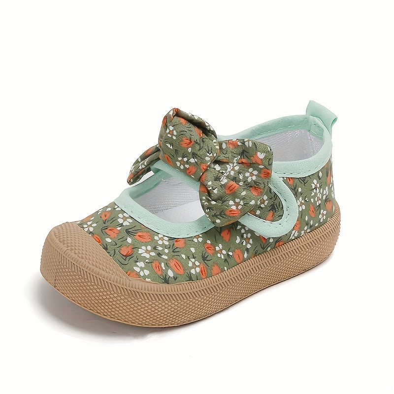 Girls' Canvas Sneakers with Floral Bowknot Non-Slip Comfortable All-Season