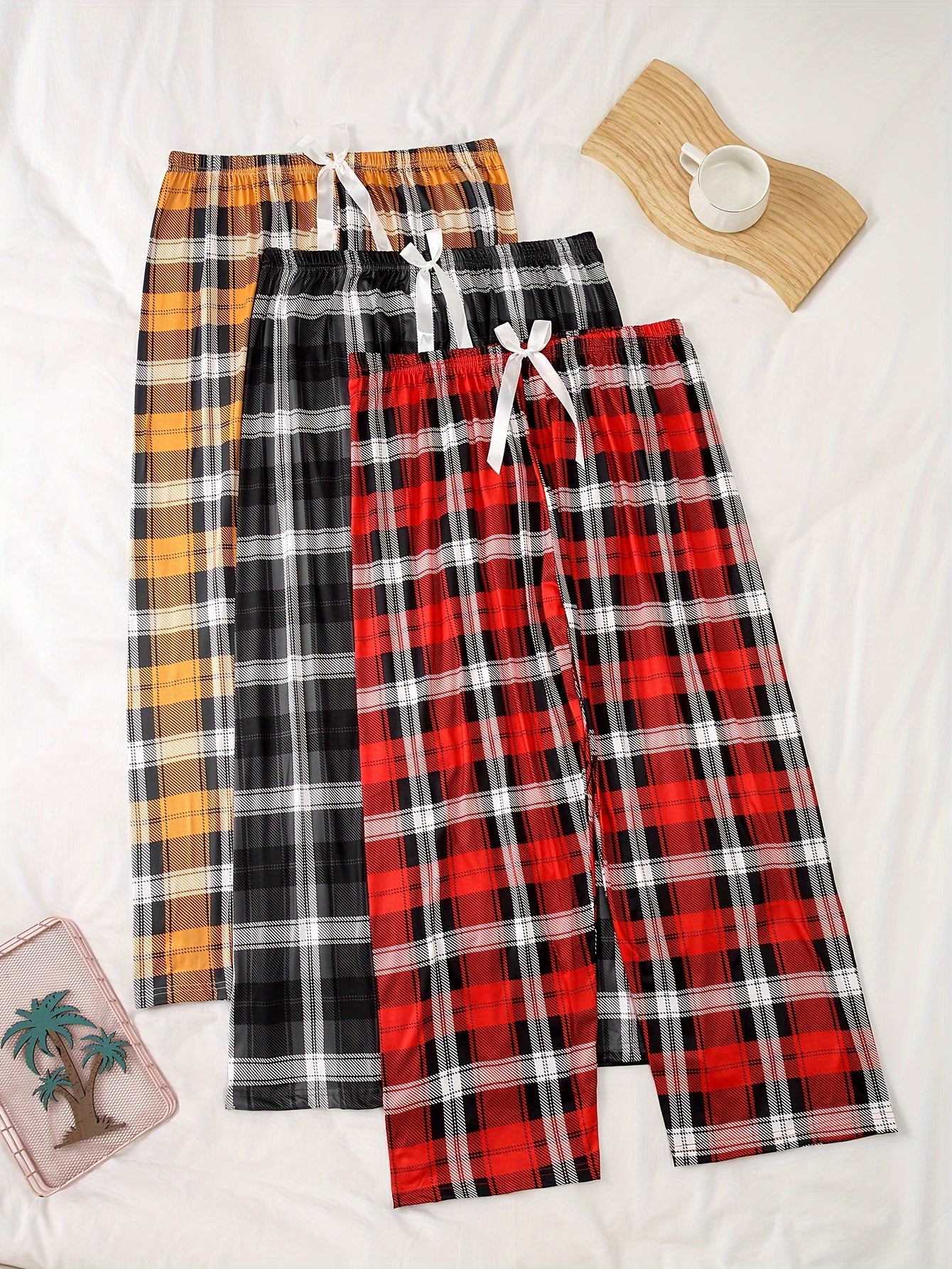 Women's Plus Size Plaid Lounge Pants Elastic Waist Home Wear Trousers