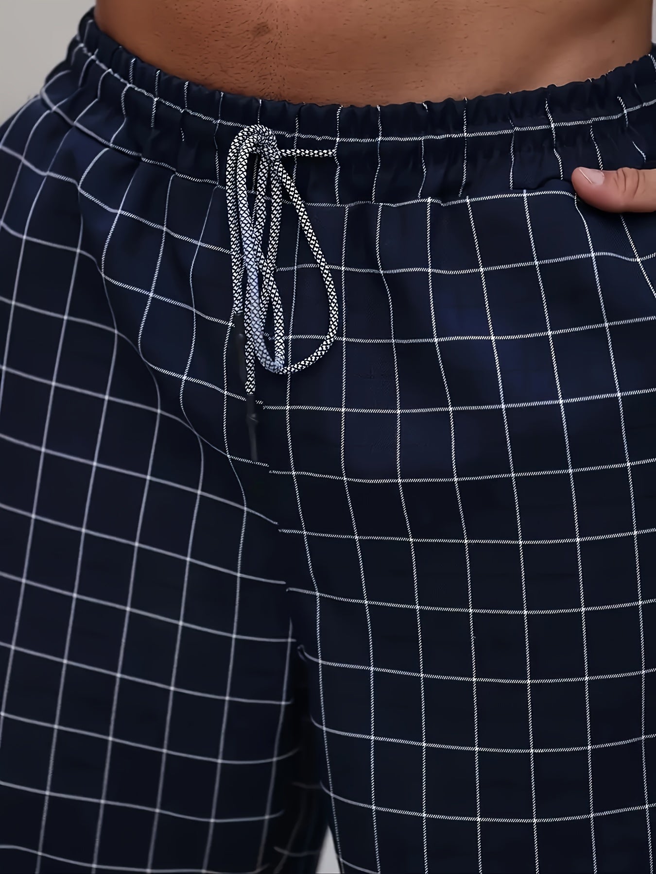 Pantalones jogger casual de cuadros de poliéster tejido de tamaño grande para hombre con cintura ajustable